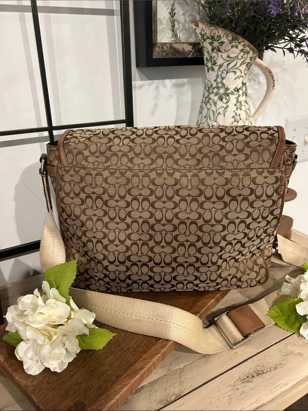 Coach Tan and Brown Signature Canvas Messenger Bag